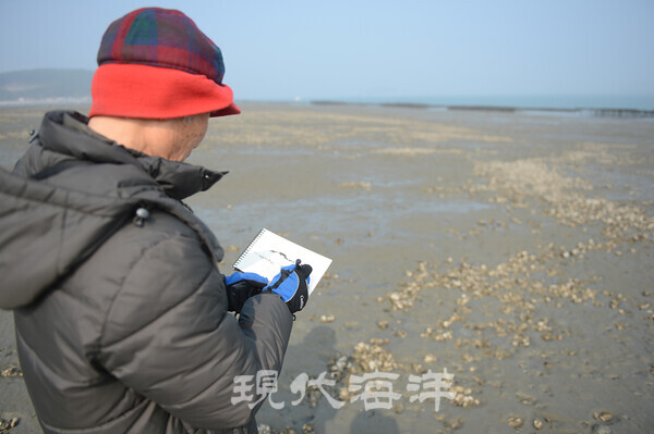 서산이 고향인 이생진 시인이 고파도를 방문해 시작 활동을 하는 모습이다(2013년)