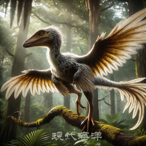 1억 년 전 숲속에서 활동하는 시조새의 상상도