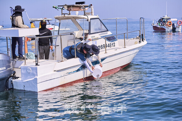 지난달 22일 바다가꾸기 치어방류 행사에 참가한 박종민 경기도농수산생명과학국장