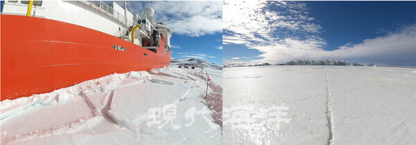 얼음판 위의 크랙은 사진처럼 폭이 좁은 것도 있고, 수 미터에 달하는 폭도 있다.