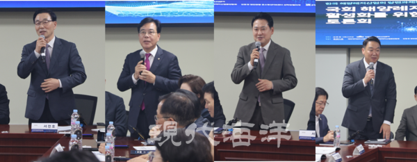 (좌에서 우) 서천호 국회의원, 송언석 국민의 힘 원내대표, 장동혁 국민의 힘 당대표, 정희용 국회 농해수위 야당 간사