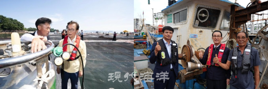 (좌) 전재수 해양수산부 장관(사진 왼쪽) , (우) 노동진 수협중앙회장 (사진 가운데)