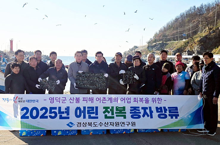 경상북도 수산자원연구원(원장 김상국)은 영덕군, 어촌계 등과 함께 산불 피해 지역인 영덕군 5개 어촌계(7개 어촌마을)에 어린 전복 15만 마리를 무상 방류했다.